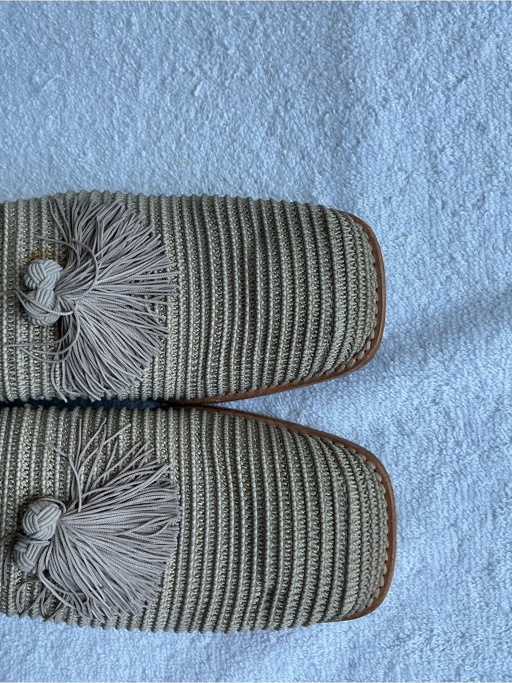 Stuart Weitzman Taupe Raffia Tassel Slip-Ons - Picture 9 of 15